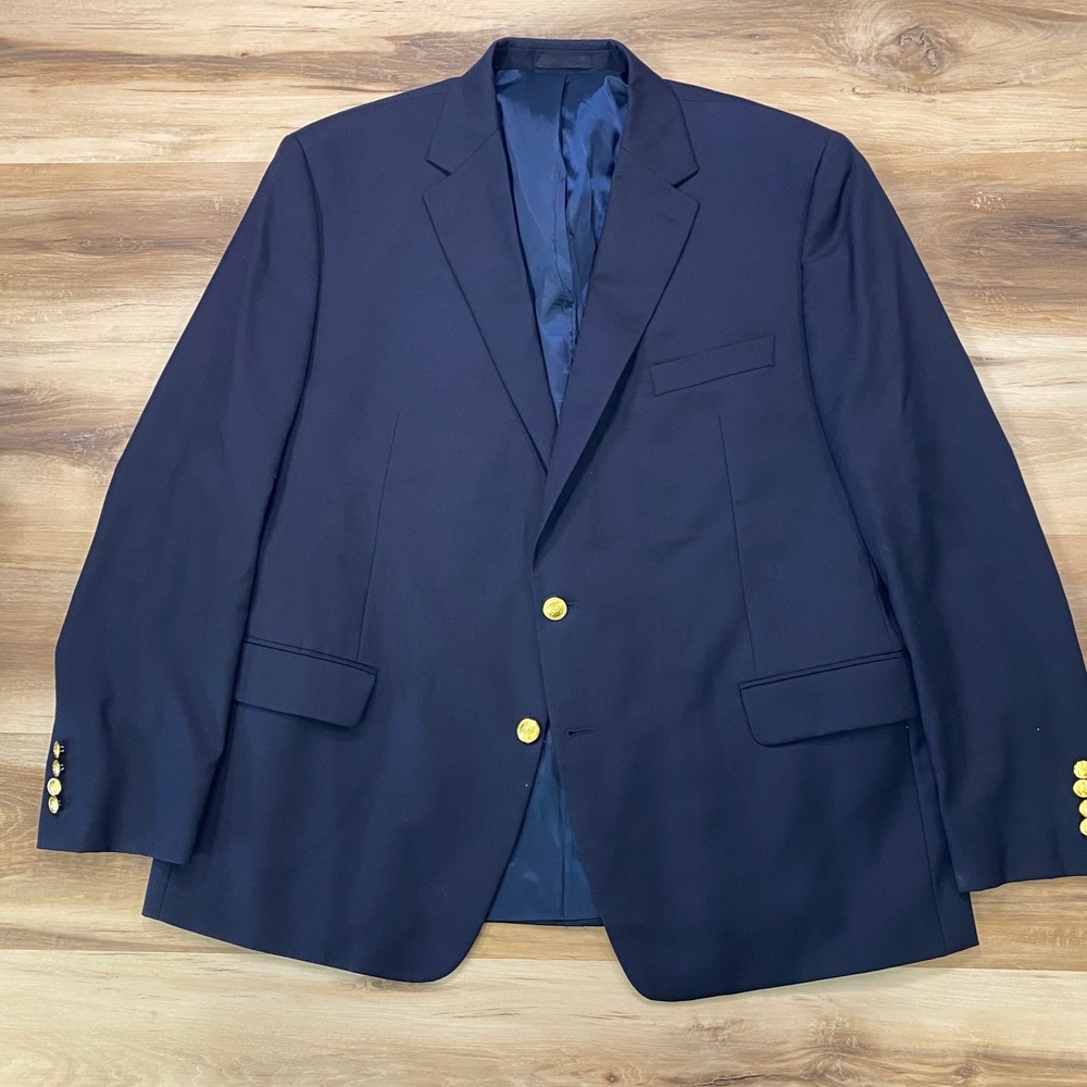 Lauren Ralph Lauren Blazer 46R Navy Blue Gold Button Wool Blend Black Label